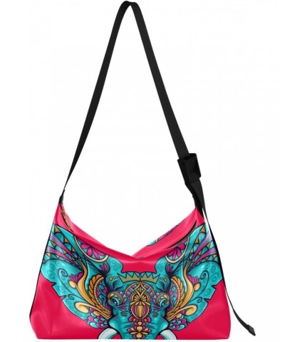 Ethnic Elephant Mandala Hobo Crossbody Bags for Women Leather Large Shoulder Bag Cross Body Trendy Womens Tote Bags Handbag f...