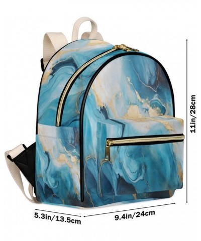 Blue Golden Marble Backpack Purse for Women PU Leather Lightweight Ladies Shoulder Fashion Satchel Bags Travel Casual Daypack...