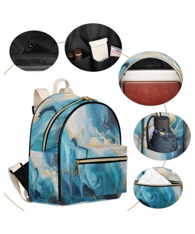 Blue Golden Marble Backpack Purse for Women PU Leather Lightweight Ladies Shoulder Fashion Satchel Bags Travel Casual Daypack...