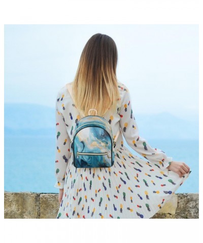 Blue Golden Marble Backpack Purse for Women PU Leather Lightweight Ladies Shoulder Fashion Satchel Bags Travel Casual Daypack...