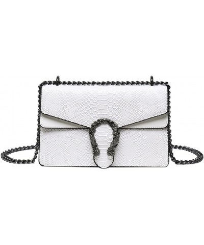 Women Small Satchel Bag Classic Snake Printed PU Leather Shoulder Purse Crossbody Bag with Chain A-white $22.63 Satchels