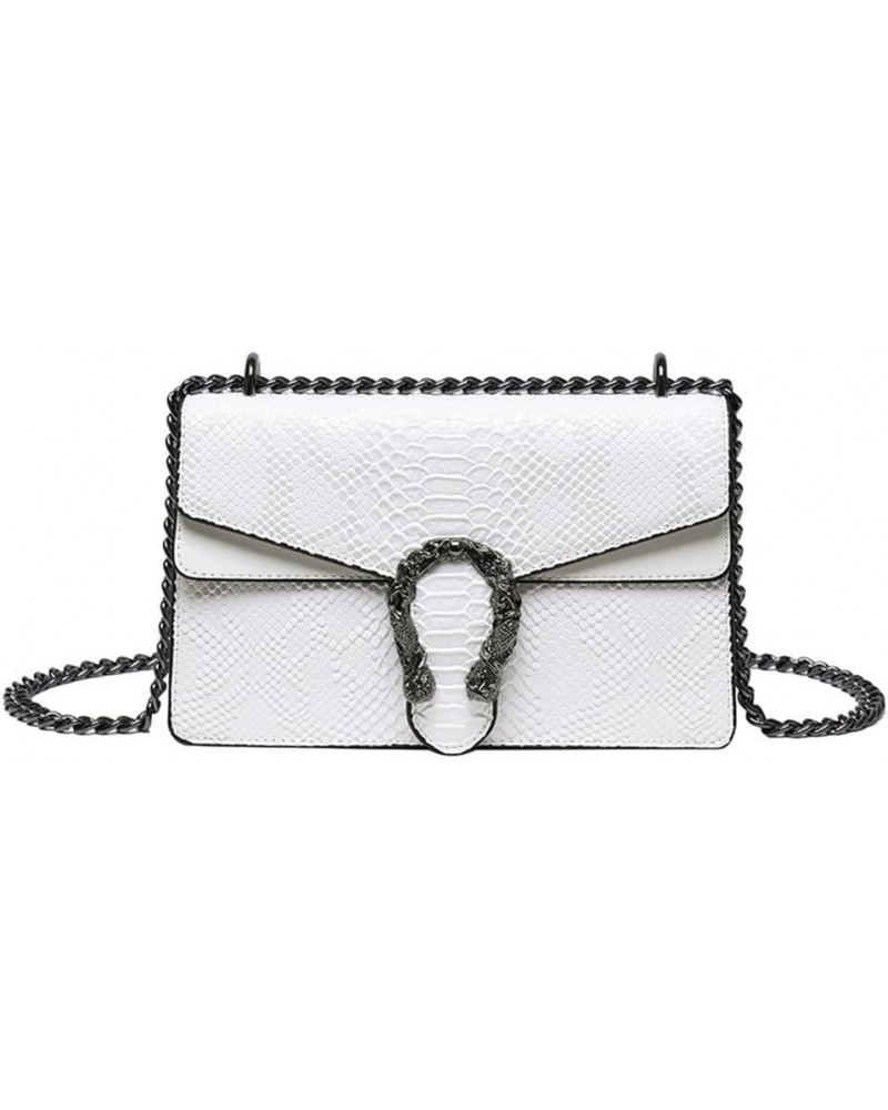 Women Small Satchel Bag Classic Snake Printed PU Leather Shoulder Purse Crossbody Bag with Chain A-white $22.63 Satchels