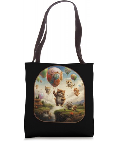 Skyward Journey Kittens Floating on Mushroom Balloons Cottag Tote Bag $14.37 Totes