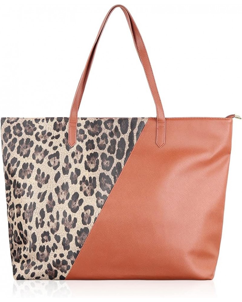 Versatile Vegan Leatherette Tote Bag - Faux Leather Purse Canvas Detachable Shoulder Strap, Leopard, Snake Print Shopper Colo...