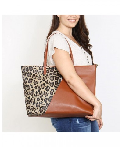 Versatile Vegan Leatherette Tote Bag - Faux Leather Purse Canvas Detachable Shoulder Strap, Leopard, Snake Print Shopper Colo...