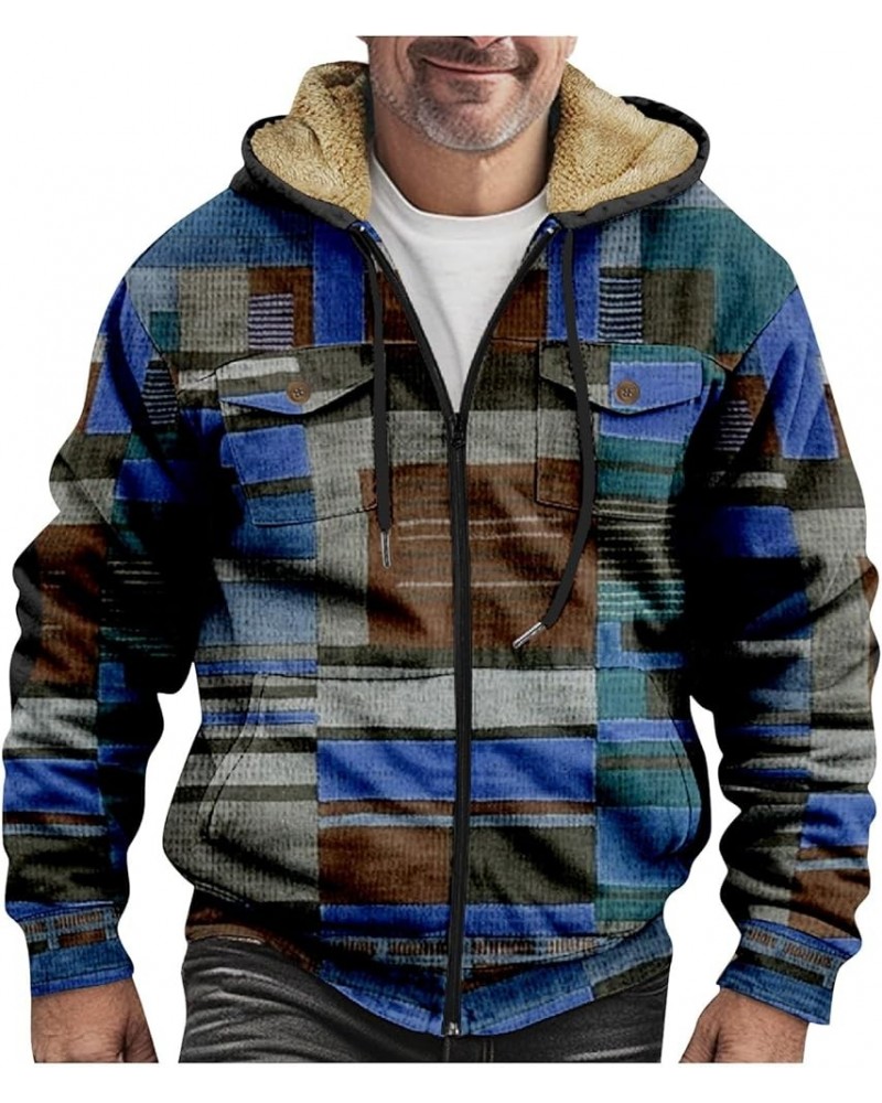 Men's Tribal Aztec Print Western Ethnic Vintage Lapel Jackets Drawstring Hooded Outerwear Winter Warm Pockets Coat 4-blue $8....