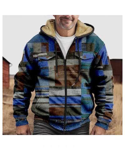 Men's Tribal Aztec Print Western Ethnic Vintage Lapel Jackets Drawstring Hooded Outerwear Winter Warm Pockets Coat 4-blue $8....