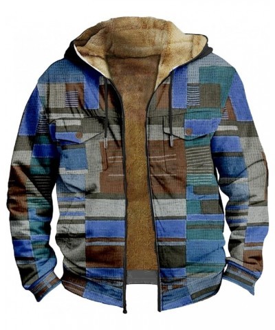 Men's Tribal Aztec Print Western Ethnic Vintage Lapel Jackets Drawstring Hooded Outerwear Winter Warm Pockets Coat 4-blue $8....