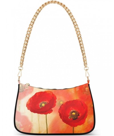 Red Poppies Flowers Shoulder Bag for Women Hobo Bags Small Chain Shoulder Bags Clutch Handbag Tote Crossbody Bag Purse with Z...