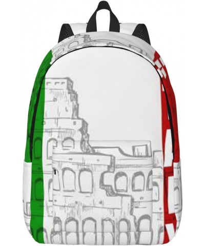 Roman Colosseum Italian Flag Print Unisex Canvas Backpack Cute Backpack For Travel Sports Casual Aesthetic Backpack Black Sma...