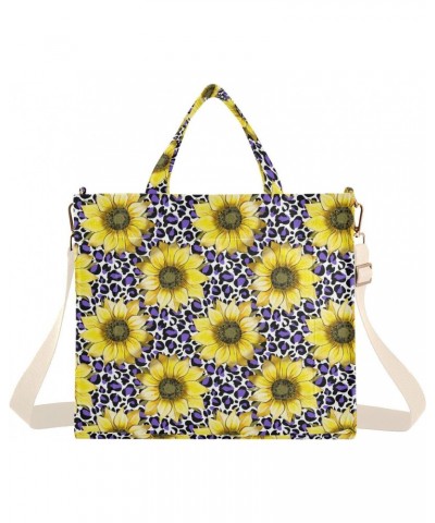 Women Sunflowers Purple Leopard Corduroy Tote Bag Casual Handbags Fashion Shoulder Hobo bag $10.04 Totes