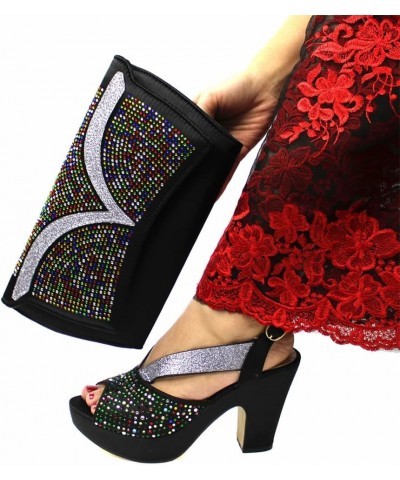 African Nigerian Sequin Rhinestone High Heels Matching Evening Clutch Bag Set For Wedding Party Peach $47.04 Evening Bags