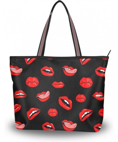 My Daily Women Tote Shoulder Bag Red Lips Handbag Large $11.61 Shoulder Bags