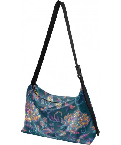 Paisley Watercolor Floral Hobo Shoulder Bag for Women Men PU Leather Crossbody Bag Slouchy Tote Handbags for Traveling Workin...