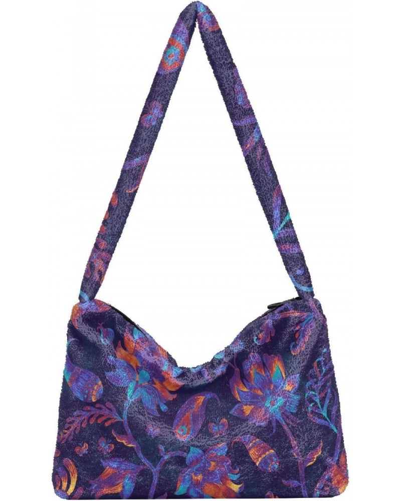 Purple Paisley Floral Shoulder Tote Bags for Women Furry Crossbody bag Hobo Handbag Purses for Teen Girls University $11.54 T...