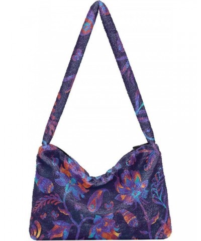 Purple Paisley Floral Shoulder Tote Bags for Women Furry Crossbody bag Hobo Handbag Purses for Teen Girls University $11.54 T...