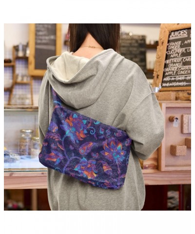 Purple Paisley Floral Shoulder Tote Bags for Women Furry Crossbody bag Hobo Handbag Purses for Teen Girls University $11.54 T...