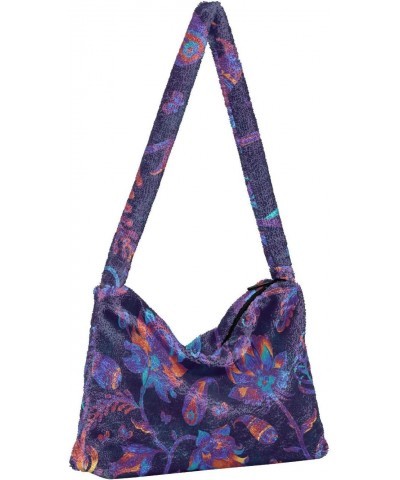 Purple Paisley Floral Shoulder Tote Bags for Women Furry Crossbody bag Hobo Handbag Purses for Teen Girls University $11.54 T...