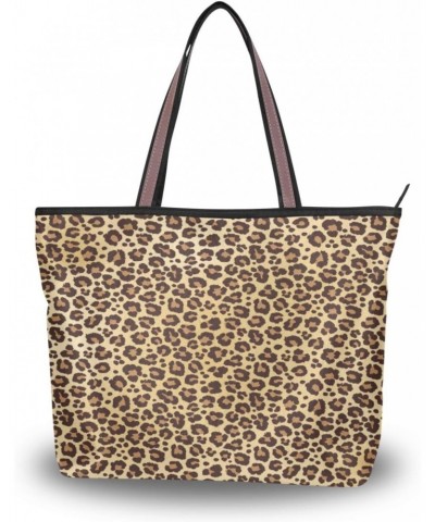 Womens Tote Bag, Animal Leopard Cheetah Print Brown Ladies Zip Shoulder Handbags $14.15 Shoulder Bags