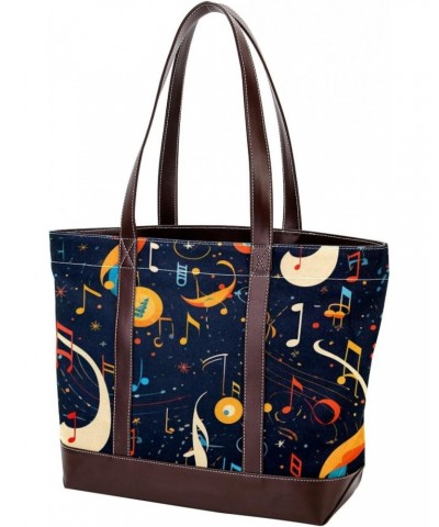 Musical Note Canvas Leather Mix Handbag - 13.3x4.7x12.2 in - Stylish and Spacious Women's Shoulder Bag $22.08 Shoulder Bags