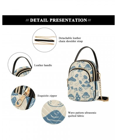 Cell Phone Purse Mushroom Fungus Navy Beige Crossbody Handbag Durable Shoulder Bag Sturdy Travel Pouch Compact Chic Bag for W...