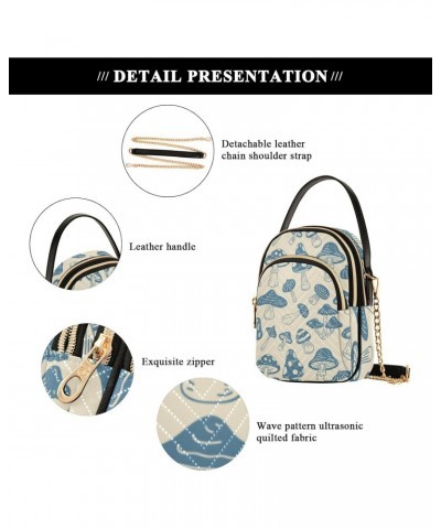 Cell Phone Purse Mushroom Fungus Navy Beige Crossbody Handbag Durable Shoulder Bag Sturdy Travel Pouch Compact Chic Bag for W...