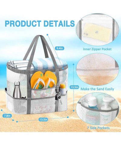 Beach Bag Mesh Tote Bag, Upgraded Beach Bags for Women Mesh Bag Hobo Bag Beach Accessories White-Grey $8.52 Totes