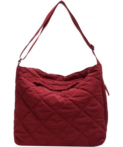 Quilted Tote Bag for Women Crossbody Bags Lightweight Padding Shoulder Bags Nylon Padded Hobo Handbag with Zipper 02-red $11....