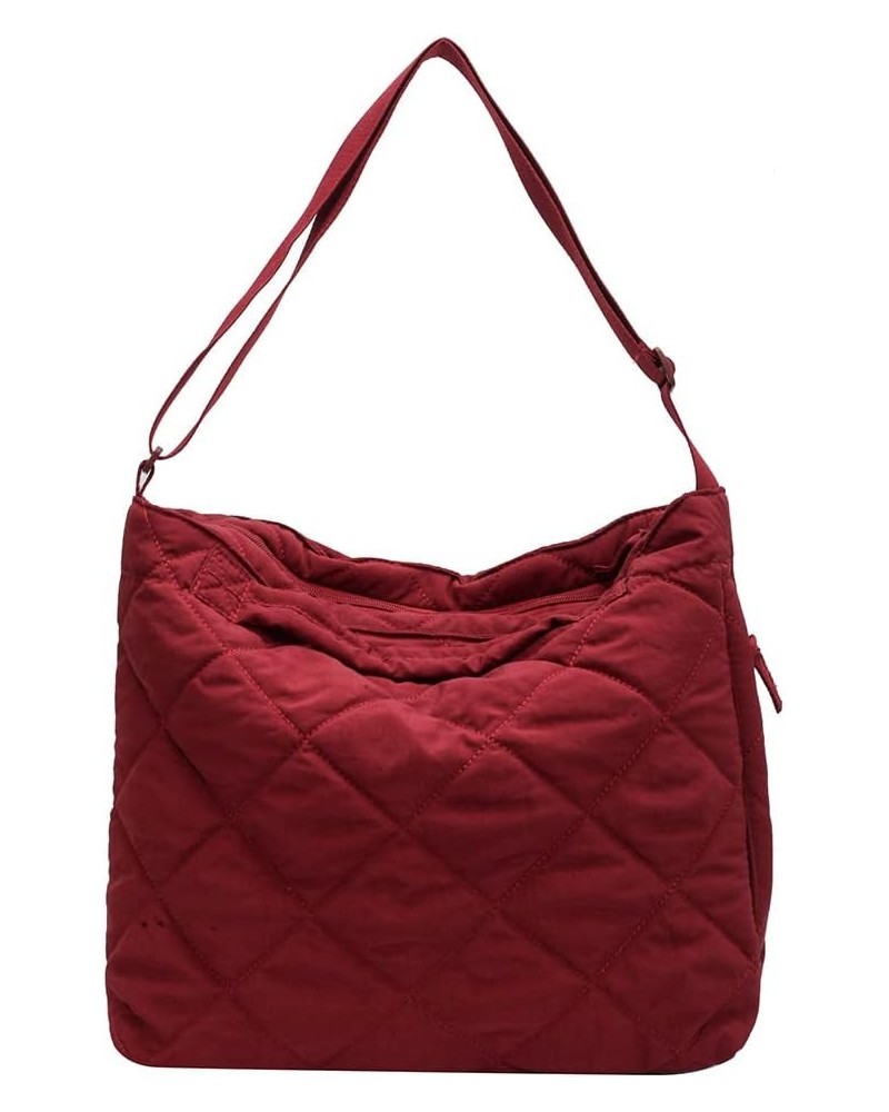 Quilted Tote Bag for Women Crossbody Bags Lightweight Padding Shoulder Bags Nylon Padded Hobo Handbag with Zipper 02-red $11....