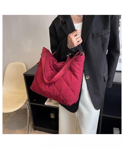 Quilted Tote Bag for Women Crossbody Bags Lightweight Padding Shoulder Bags Nylon Padded Hobo Handbag with Zipper 02-red $11....