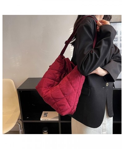 Quilted Tote Bag for Women Crossbody Bags Lightweight Padding Shoulder Bags Nylon Padded Hobo Handbag with Zipper 02-red $11....