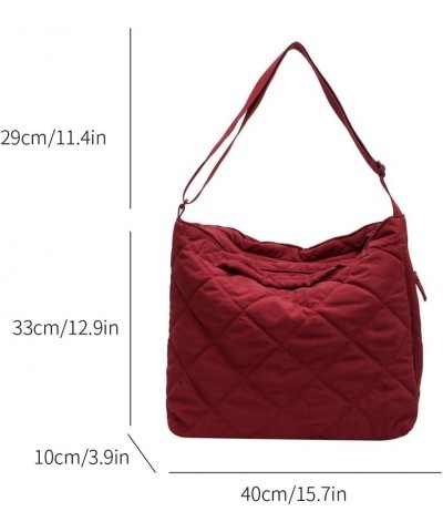 Quilted Tote Bag for Women Crossbody Bags Lightweight Padding Shoulder Bags Nylon Padded Hobo Handbag with Zipper 02-red $11....