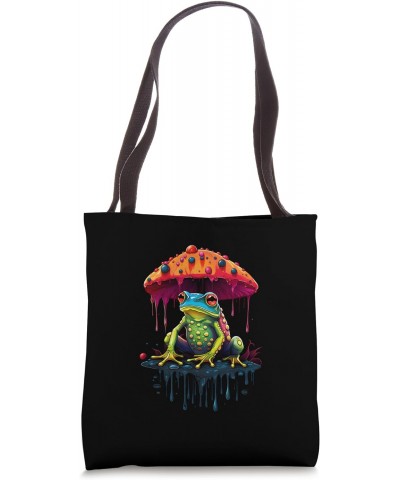 Funny Frog Under Mushroom Paint Drip Nature Forest Animal Tote Bag $11.58 Totes