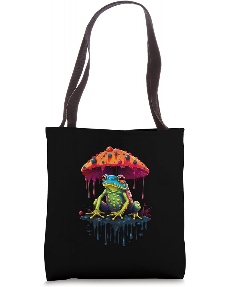 Funny Frog Under Mushroom Paint Drip Nature Forest Animal Tote Bag $11.58 Totes