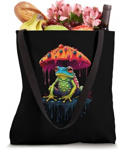 Funny Frog Under Mushroom Paint Drip Nature Forest Animal Tote Bag $11.58 Totes