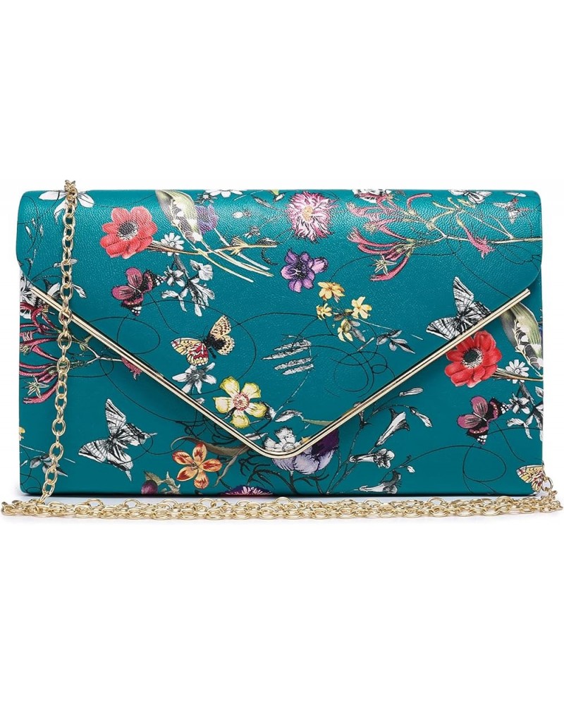 Women Faux Suede Evening Clutch Bags Formal Party Clutches Wedding Purses Cocktail Prom Clutches Blue Floral-pu Leather $10.9...