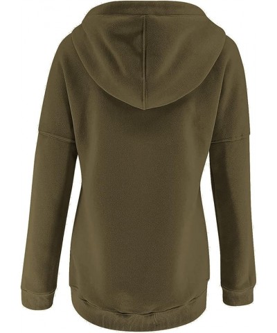 Women's Long Hoodies Casual Zip Up Sweatshirt Fleece Solid Color Tunic Pullover Jacket with Pockets Hooded Large Army Green $...