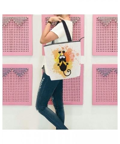 Canvas Tote Bag for Women with Zipper,Lady Tote Bag Canvas Tote Purse Canvas Handbag for Work Travel Cat 14 $10.92 Totes