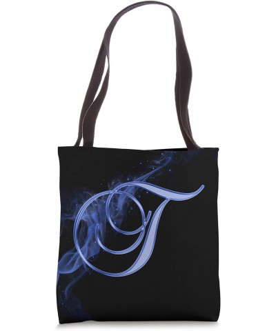 T Blue Smoke Fire Navy Black Initial Monogram Letter Name Tote Bag $12.02 Totes