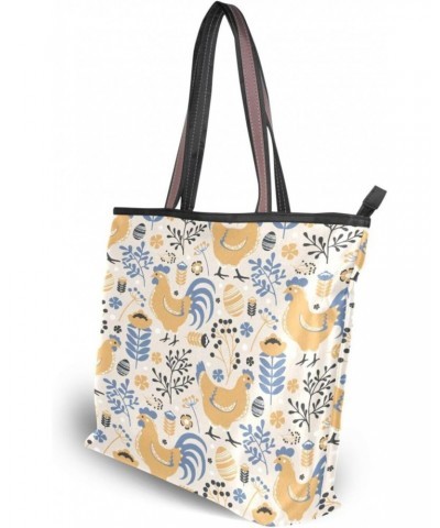 Chicken Rooster Egg Blossom Women Tote Bag Handbag Large Capacity Shoulder Bags $11.79 Shoulder Bags