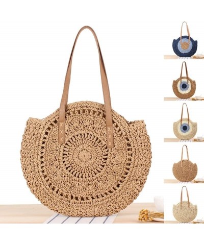 Women Straw Woven Tote Handbag Round Beach Shoulder Bag Women Straw Bag CrossBody Bag Message Handbag Tote Bag C $12.76 Totes