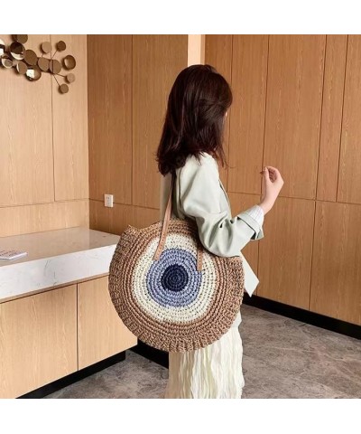 Women Straw Woven Tote Handbag Round Beach Shoulder Bag Women Straw Bag CrossBody Bag Message Handbag Tote Bag C $12.76 Totes