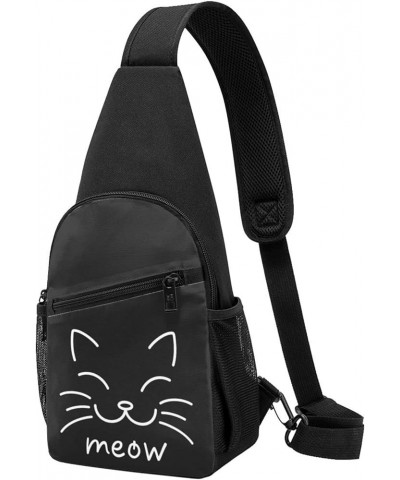 Meow Cat Face Crossbody Bags Adjustable Travel Hiking Crossbody Bags, For Hiking Outdoor One Size Black $16.72 Crossbody Bags