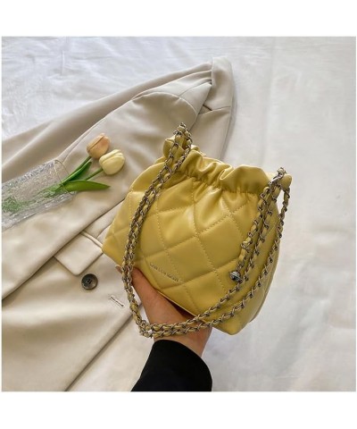 Women's minimalist diamond patterned drawstring one shoulder bucket bag Yellow $21.00 Shoulder Bags