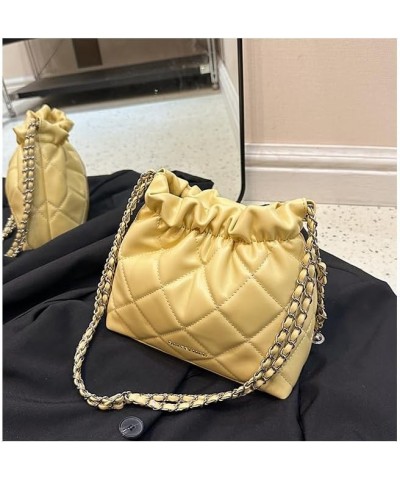 Women's minimalist diamond patterned drawstring one shoulder bucket bag Yellow $21.00 Shoulder Bags