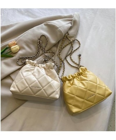 Women's minimalist diamond patterned drawstring one shoulder bucket bag Yellow $21.00 Shoulder Bags