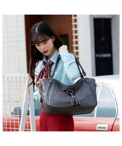 women european american retro tassel shoulder bag fashionable casual bucket bag Grey $15.91 Shoulder Bags