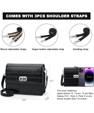 Small Crossbody Bags for Women with 3PCS Strap Vegan Leather Trendy Flap Small Purse Shoulder Bags for Women C03-black $8.24 ...