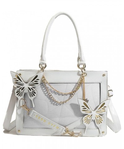 Women's Faux Leather Handbags, Punk Butterfly Shoulder Bag Spider Web Pattern Crossbody Bag for Traveling Shopping White $36....