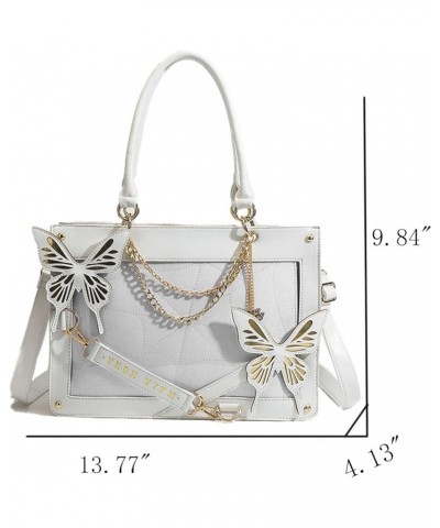 Women's Faux Leather Handbags, Punk Butterfly Shoulder Bag Spider Web Pattern Crossbody Bag for Traveling Shopping White $36....